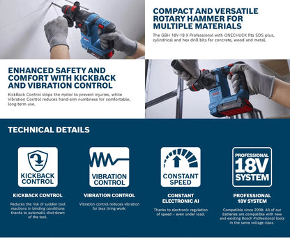 ‌ Bosch GBH 18V-18 GBH 18V-18 X Trapano Tassellatore Rotativo Leggero Brushless a Batteria 2-in-1 per Calcestruzzo