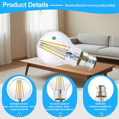 10 Lampadine LED E27 E14 B22 Stile Industriale Vintage, Retro Edison 8W 4W 6W 220V per Lampade a Filamento Incandescenti Edison