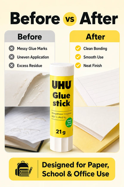Colla stick UHU 8.2g 21g, colla solida forte, senza disordine, per scuola, ufficio, artigianato, carta.