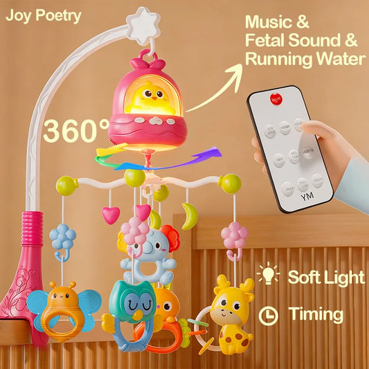 360 °   Uccello musicale telecomando culla mobile rotante luce morbida letto campana giocattolo cronometraggio appeso neonato comodino regalo