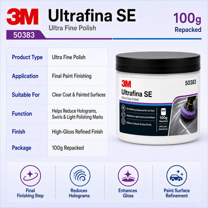 Lucidante Professionale 3M 50383 Ultrafina SE per Vernice Auto, Rimuovi Graffi e Ologrammi, Dettagliatura, Finitura Lucida, 100g Riconfezionato