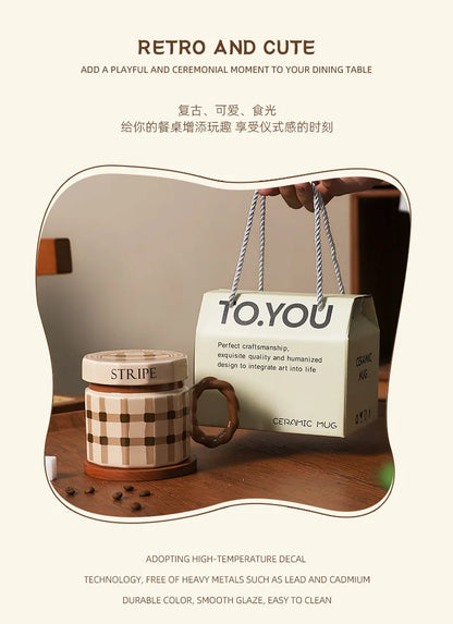 Tazze in ceramica retrò creative, alto livello di aspetto, tazze famose in Internet, souvenir di lusso leggero, tazze da caffè con LIDS