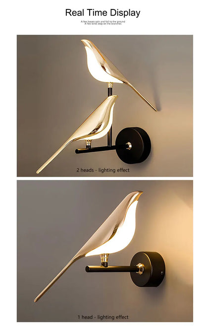 Lampade da Parete LED Girevoli a Forma di Uccello Magpie con Spina EU/US per Comodino, Camera da Letto, Lampade da Parete Nordiche, Applique per Cucina e Sala da Pranzo