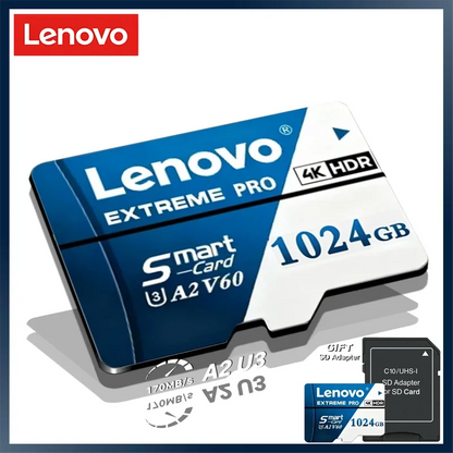 Scheda Micro SD Lenovo 1TB 512GB, scheda SD ad alta velocità 256GB 128GB, scheda TF UHS‑I, scheda di memoria impermeabile per dash cam, telecamere di videosorveglianza, Nintendo Switch.