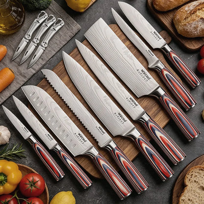 Set di 12/20 coltelli da chef in acciaio inox per pane, frutta e disossamento, leggeri e facili da usare, ideali come regalo per le festività per uomini.