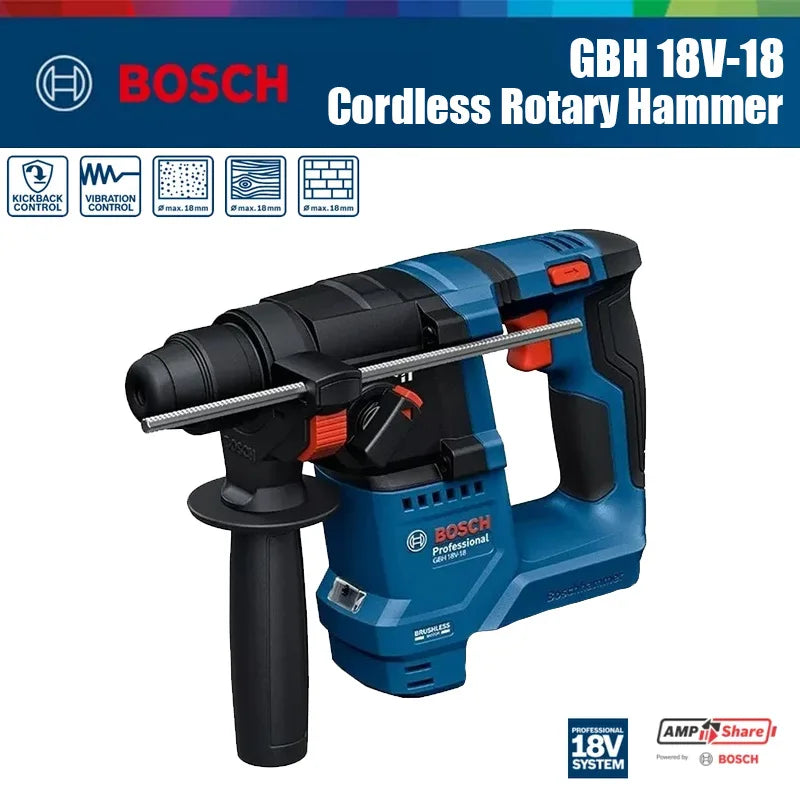 Bosch GBH 18V-18 Trapano Tassellatore a Percussione a Batteria SDS PLUS Professionale 18V Brushless Senza Batteria