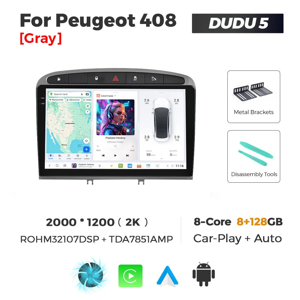 DUDUAUTO 512GB Wireless CarPlay Android Auto Per Peugeot 408 Per Peugeot 308 308SW Autoradio Lettore Multimediale DSP WIFI GPS AMP