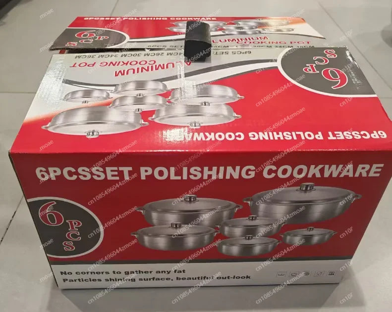 Set di 6 pentole in alluminio rinforzato, utensili da cucina di alta qualità con coperchi, pentole antiaderenti per zuppe e salse, ideali per la cucina di casa.