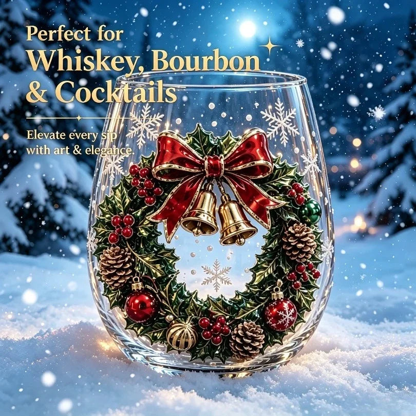 Bicchieri da vino in vetro decorato a tema natalizio, set di bicchieri originali per le feste, bicchieri da cocktail per feste e occasioni speciali, regalo natalizio per la famiglia.
