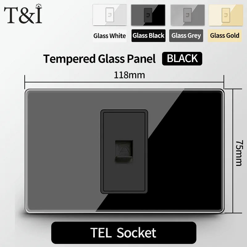 Prese per interruttori a muro T&I con tipo USB  C Ricarica rapida, presa Italia, presa Schuko Cile, pannello in vetro temperato per la casa