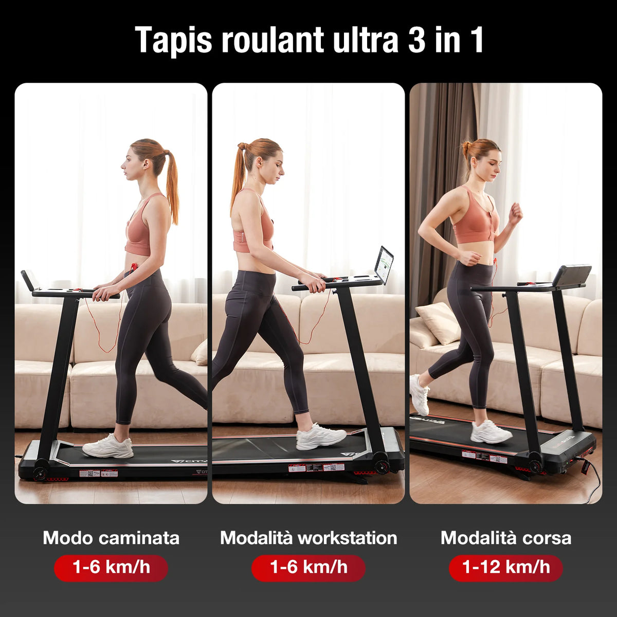 CITYSPORTS PRO Tapis Roulant, Tapis Roulant con Inclinazione del 7,7%, Tapis Roulant Pieghevole, Tapis Roulant con APP e Bluetooth per Uso Domestico e in Ufficio, Tapis Roulant da 2,0 HP, 12 Km/h, 120 Kg