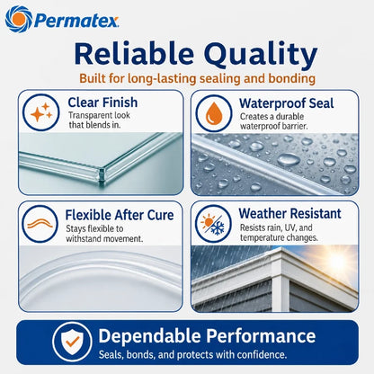 Permatex 80050 Adesivo Sigillante Siliconico RTV Trasparente 3oz Colla Flessibile Impermeabile per Vetro Metallo Plastica Vinile