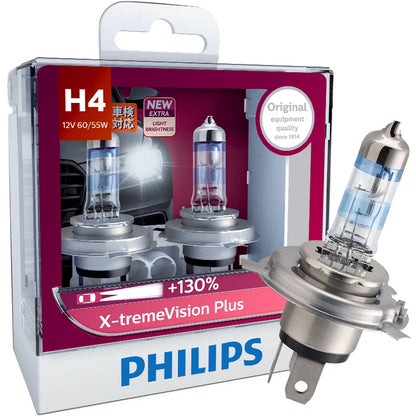 Philips H4 12V 60/55W X-tremeVisio Plus 3700K Luce Brillante Fino al 130% Più Luminosa Faro Alogeno Originale per Auto 12342XV+