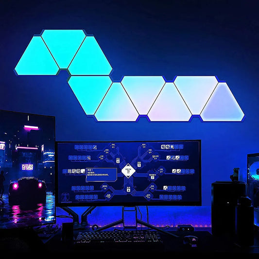 Lampada quantistica triangolare a LED Lampada da parete RGB Pickup intelligente Luce di sfondo ritmica per la decorazione dell'ufficio della luce notturna del comodino della camera da letto