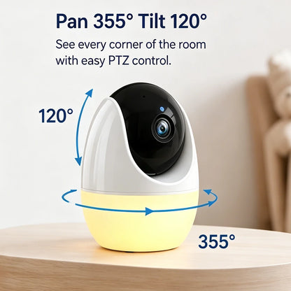 Monitor per bambini HD da 4,3 pollici con telecamera PTZ, funzione di panoramica, inclinazione e zoom, monitor video per bambini con sensore di temperatura, audio bidirezionale, visione notturna, modalità VOX, melodie per la