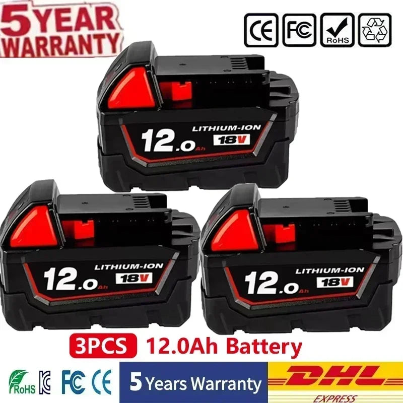 Batteria sostitutiva da 18 V 12,0 Ah, compatibile Milwaukee M18 - Batteria ricaricabile agli ioni di litio 21700 a 15 celle Modello M18 - 48-11-1815