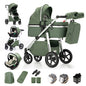 Passeggino 3 in 1 High Landscape per Neonati, Carrozzina Pieghevole Portatile di Lusso con Seggiolino Auto e Navicella da Viaggio