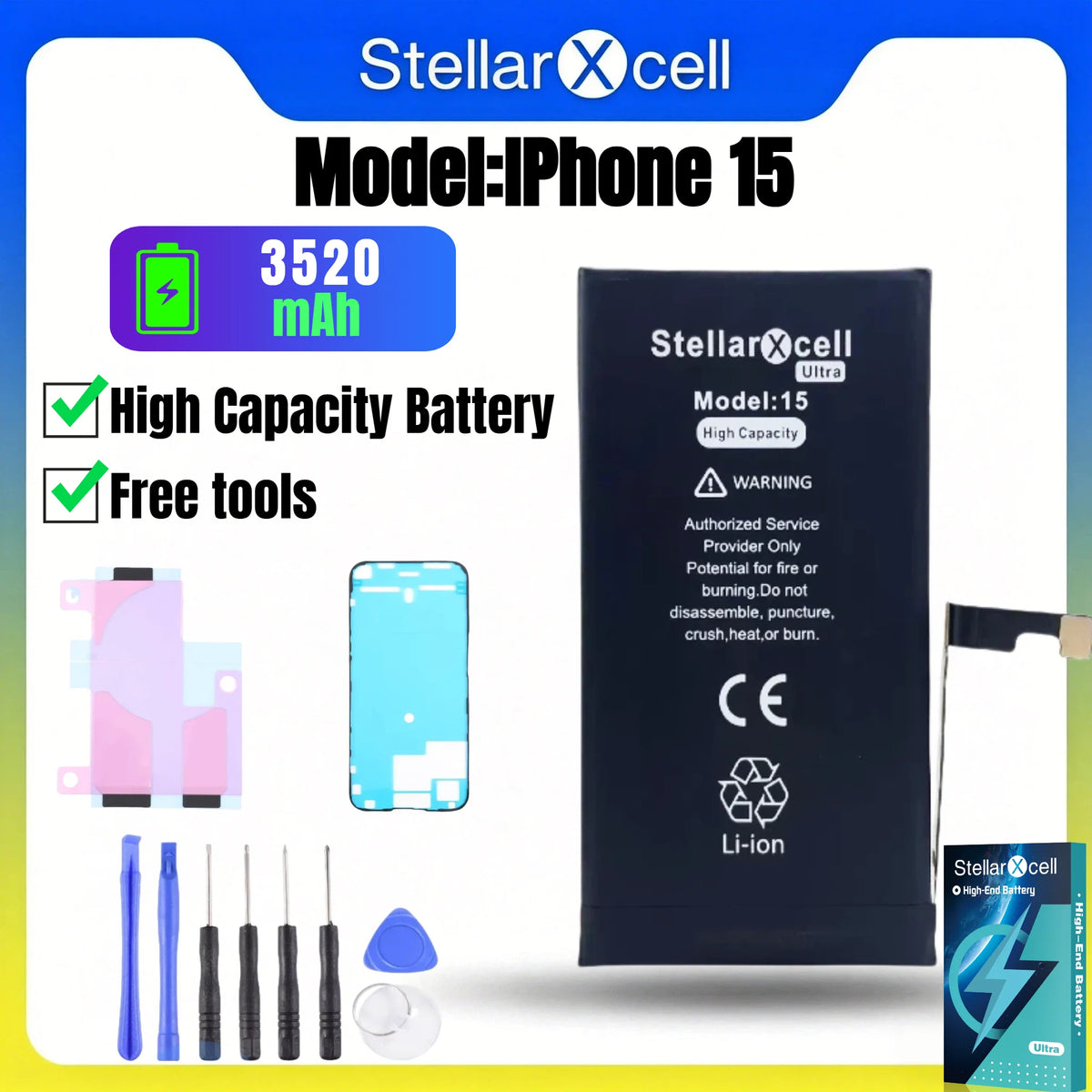 Batteria StellarXcell Ultra per iPhone, Spedita dalla Germania, per iPhone 7 8 X XR XS XSMAX 11 12 13 14 15 Mini Plus Pro Promax, Batteria ad Alta Capacità, Batteria di Alta Qualità, Batteria Sostitutiva per iPhone con Stru