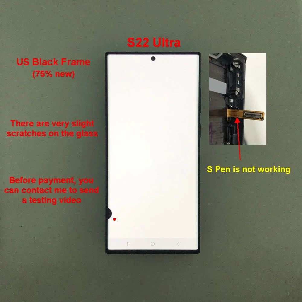 Display Super AMOLED per Samsung Galaxy S22 Ultra LCD SM-S908 S908U S908E, Schermo Touch Digitizer di Ricambio con Difetti
