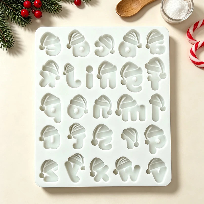 Stampo in silicone a forma di cappello di Babbo Natale con alfabeto e numeri per decorazioni in zucchero, resina, cupcake, pasticceria e decorazione di torte