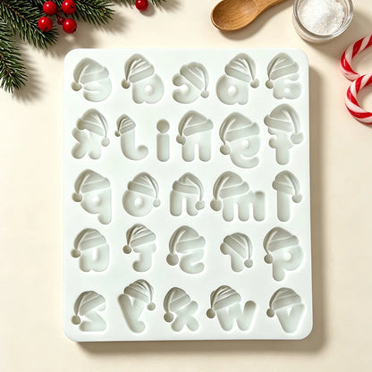Stampo in silicone a forma di cappello di Babbo Natale con alfabeto e numeri per decorazioni in zucchero, resina, cupcake, pasticceria e decorazione di torte