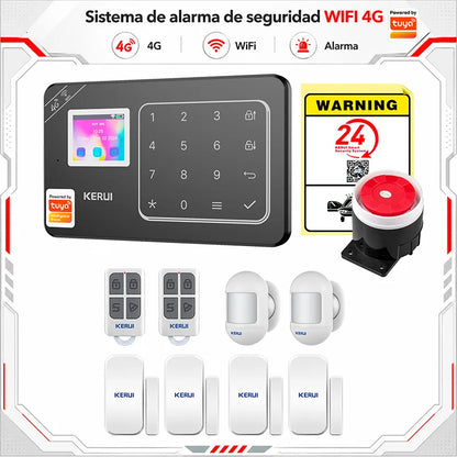Sistema di Allarme Domestico KERUI WIFI 4G GSM Compatibile con App Tuya Smart Life, Alexa e Google, Sicurezza Wireless per Casa 433MHz
