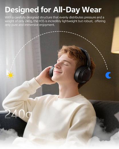 QCY H3S ANC Cuffie over Ear -56dB Cuffie con cancellazione del rumore Bluetooth 6.0 Auricolari audio spaziale LDAC ad alta risoluzione Doppio driver