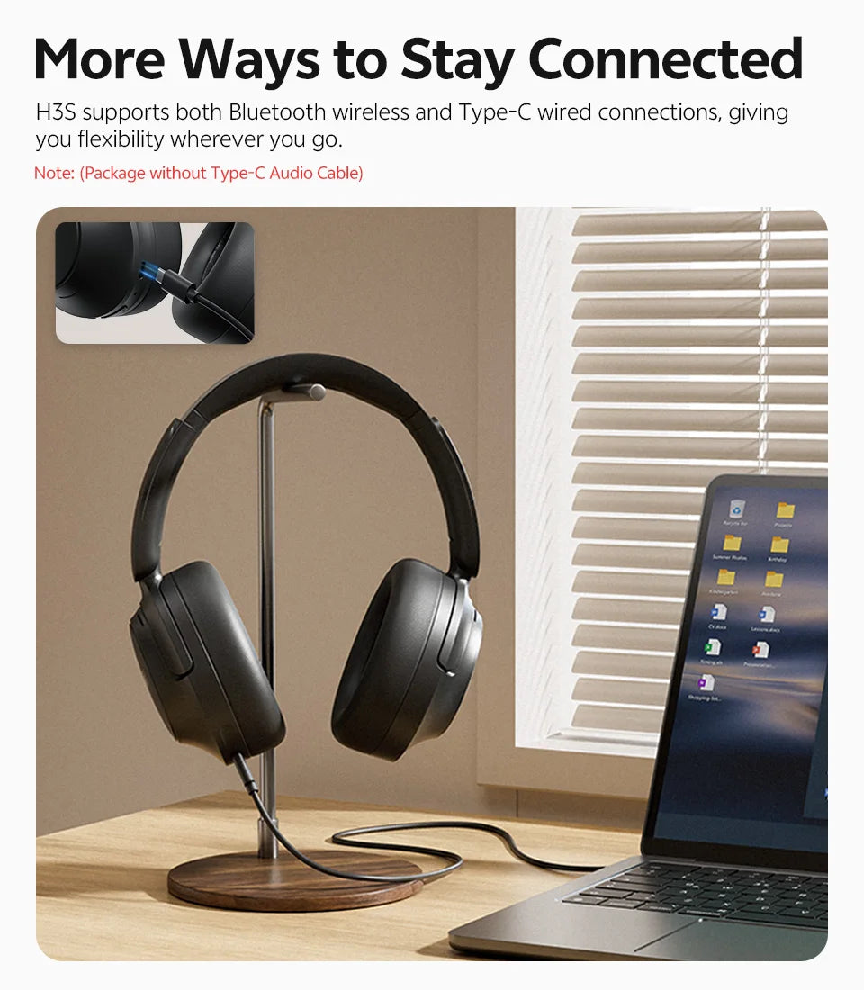 QCY H3S ANC Cuffie over Ear -56dB Cuffie con cancellazione del rumore Bluetooth 6.0 Auricolari audio spaziale LDAC ad alta risoluzione Doppio driver