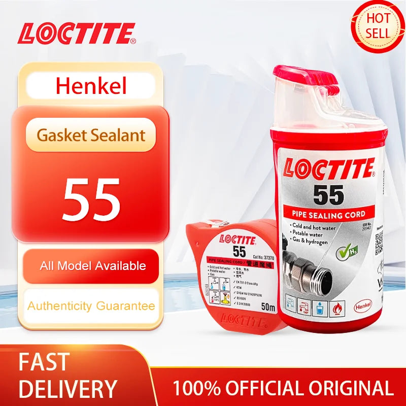 100% originale Loctite 55 Cavo sigillante per tubi Nastro multiuso Sigillante per filettatura per perdite d'acqua e di gas Dimensioni fisse 50 m/160 m