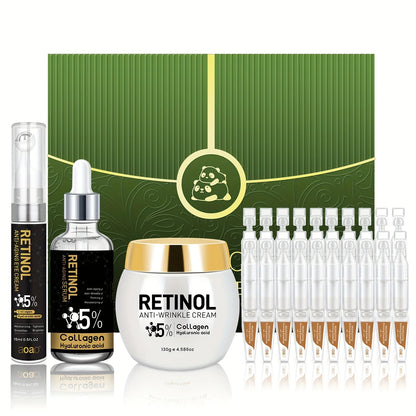 Set regalo da 23 pezzi per uomo con retinolo, idratazione profonda e anti-rughe, adatto per pelli secche e ruvide. Emulsione viso beige chiaro con una texture cremosa, perfetta come regalo di Natale. Trattamento anti-età che