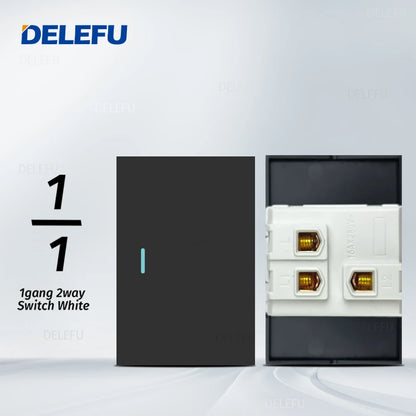 DELEFU Presa Italiana Fai-da-te con USB Tipo C, Interruttore Campanello, 45A 20A, per Tende, Telefono, CAT5, TV, HDMI, SAT, Nera