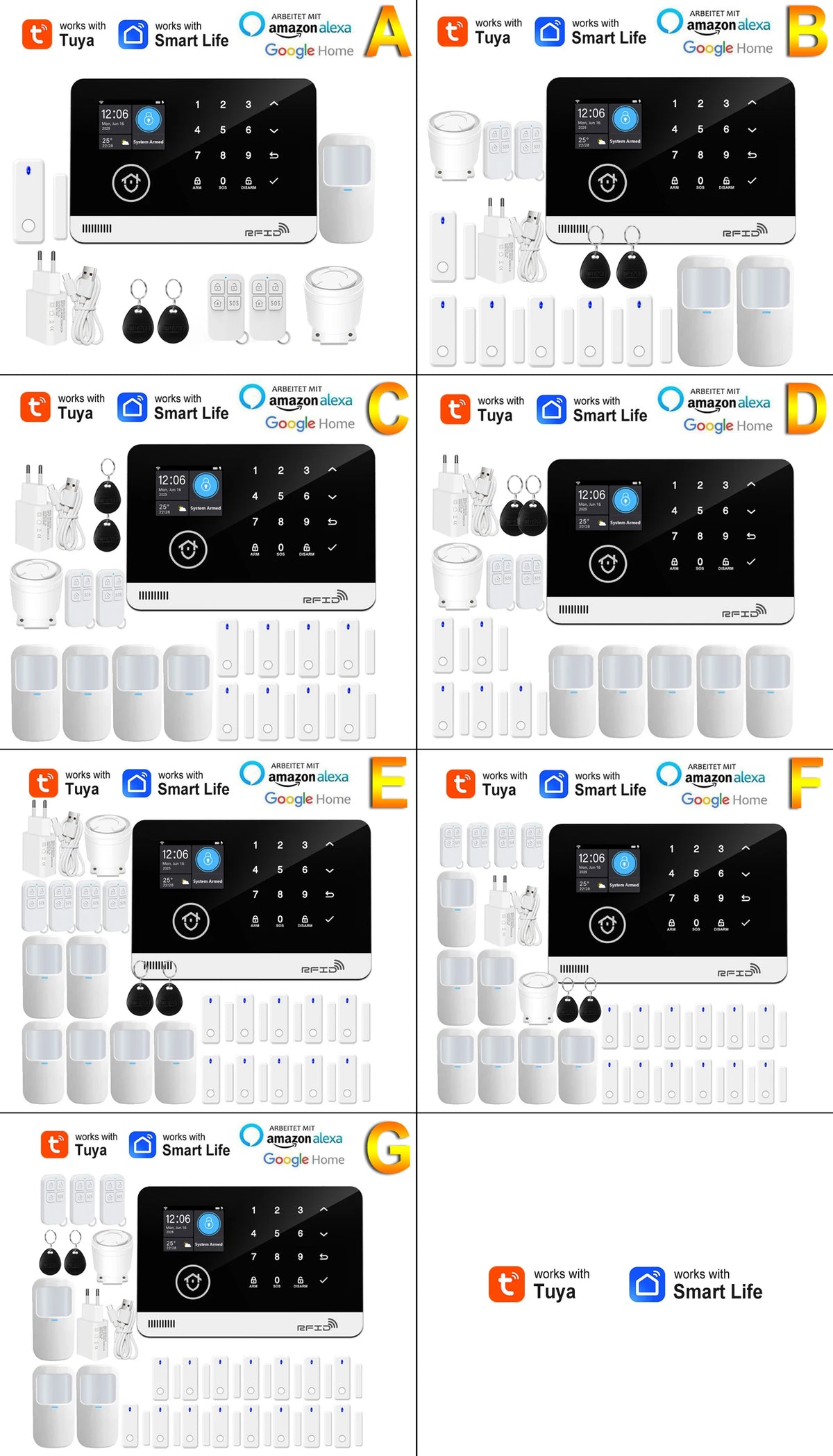 Sistema di allarme di sicurezza domestica Tuya Smart WiFi GSM - Tastiera touch Controllo APP RFID Antifurto wireless con volume regolabile