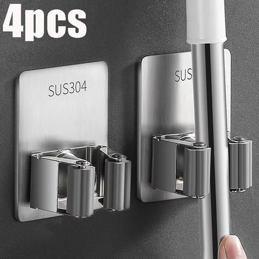 Porta clip per mop in acciaio inossidabile 304 Bagno senza punzonatura Mop Scopa Spazzola Appendiabiti Forte gancio appiccicoso Mensola per organizer da parete