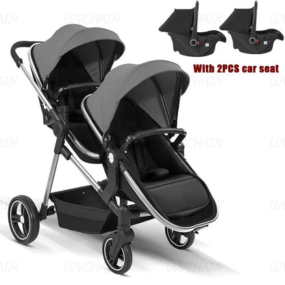 Passeggino Doppio per Bambini da Esterno, Multifunzionale 3-in-1, con Due Seggiolini Auto per Bambini