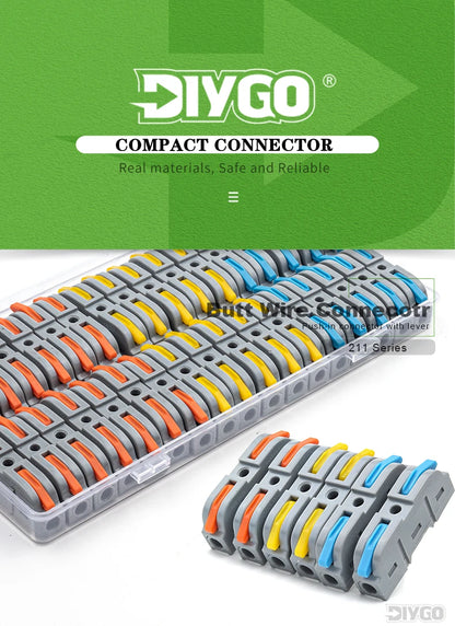 34PCS Leva in scatola Connettori rapidi per cavi domestici Terminali Conduttore Giuntabile Blocco di cablaggio di testa Connettori elettrici riutilizzabili