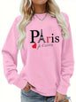 Maglione da donna, modello casual, ampio, comodo e caldo, con stampa a motivi parigini, scollo rotondo e maniche lunghe, ideale per l’autunno e l’inverno.