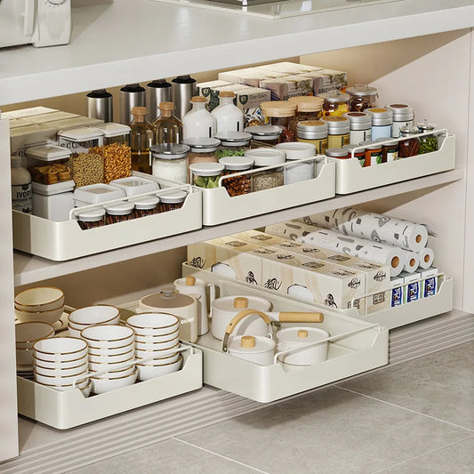 Scaffale estraibile da cucina senza foratura, cestello sottolavello, cassetto per armadio, scatola portaoggetti, organizer scorrevole