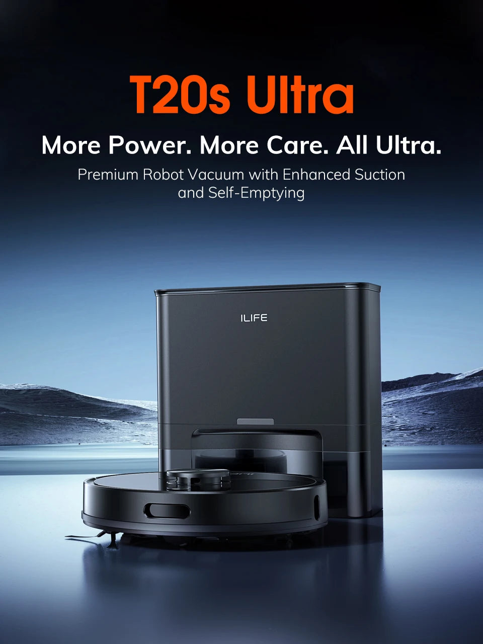 Robot Aspirapolvere ILIFE T20s Ultra con Stazione di Svuotamento Automatico, Aspirazione 10000Pa, Batteria 4600mAh, Autonomia Massima 300 Minuti