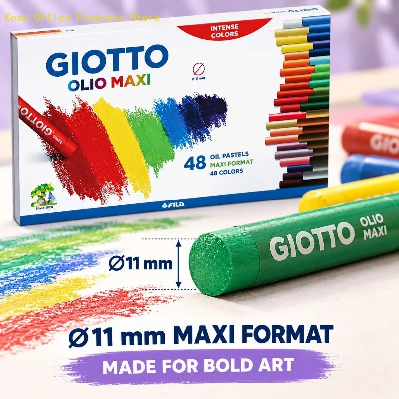 Kit di pastelli a olio GIOTTO, 48 pezzi, con colori intensi e pastelli di grandi dimensioni (11 mm) per pittura, lezioni di arte, scuola, uso domestico e progetti creativi.