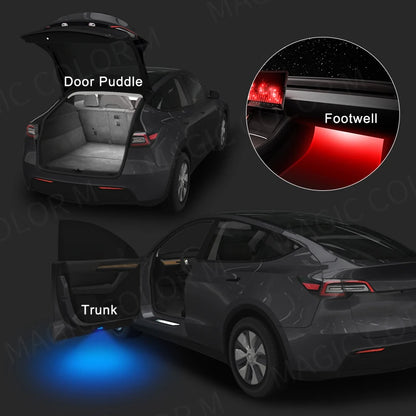 Luci per pozzetti a LED per auto per Tesla Model 3 YSX Illuminazione a LED per interni ultraluminosi Lampada decorativa per pozzanghera per porta da pavimento