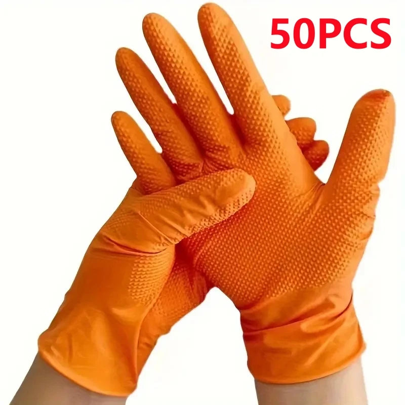 Guanti monouso industriali in nitrile arancione resistenti Guanti monouso industriali da 8 milioni con impugnatura testurizzata a diamante per la sicurezza meccanica e guanti da lavoro