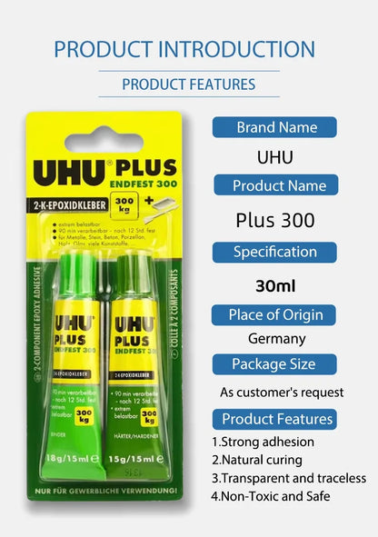 Adesivo Epossidico Bicomponente UHU Plus Endfest 300 Quickset Originale, Colla ad Alta Resistenza per Riparazioni Rapide di Metallo, Ceramica, Vetro e Legno