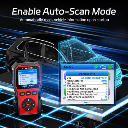 2026 KONNWEI KW330 Auto OBD2 Scanner di guasti Test della batteria del motore Codice di guasto Trasparente Dati in tempo reale Strumento di ispezione OBD professionale