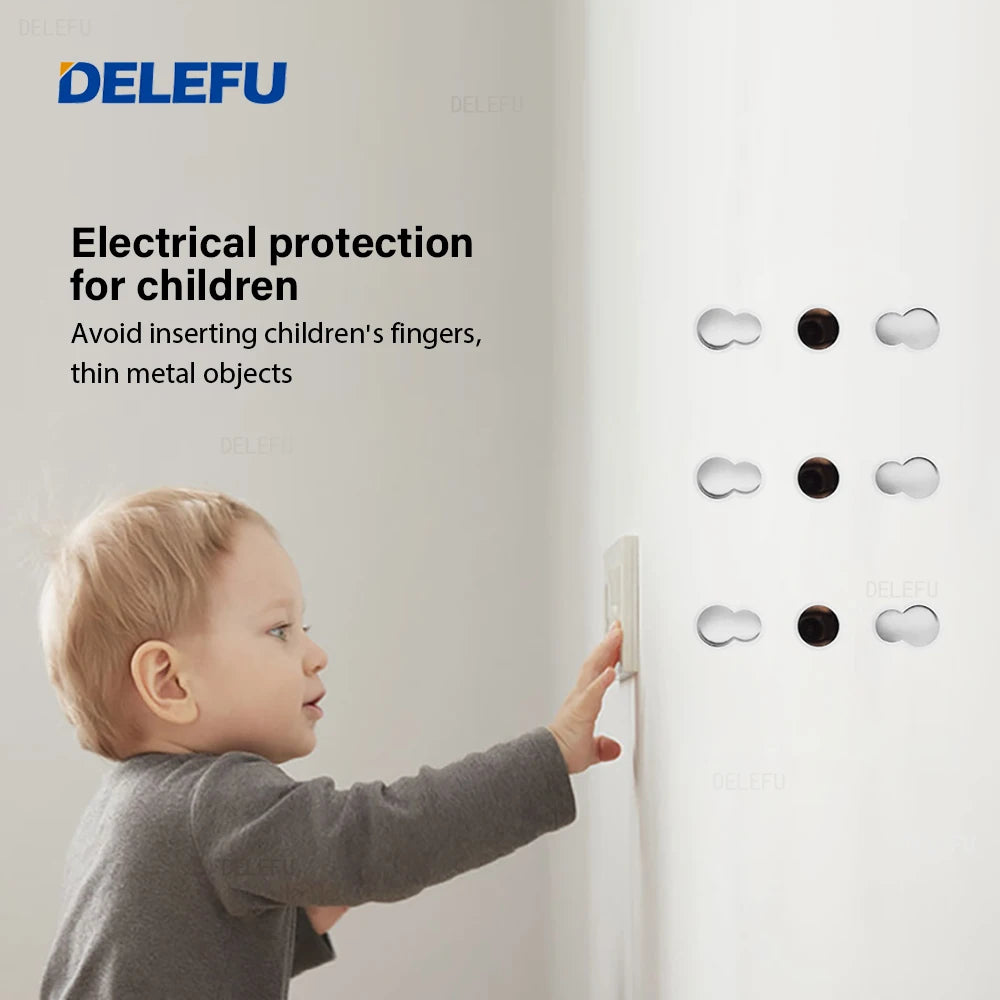 DELEFU Presa Italiana Fai-da-te con USB Tipo C, Interruttore Campanello, 45A 20A, per Tende, Telefono, CAT5, TV, HDMI, SAT, Nera