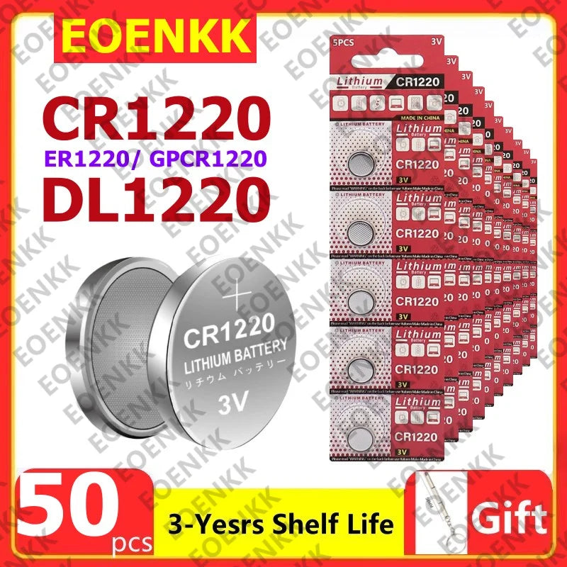 100 Pezzi Nuove Batterie CR1220 ad Alta Capacità, Batterie a Bottone al Litio CR 1220 per Orologi, Dispositivi Sanitari, Calcolatrici, ecc. 3V