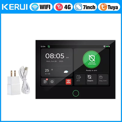 KERUI NUOVO Allarme domestico wireless 4G + WiFi con ampio touch screen IPS da 7 pollici Sistema di allarme intelligente Tuya con sensore di movimento per la casa