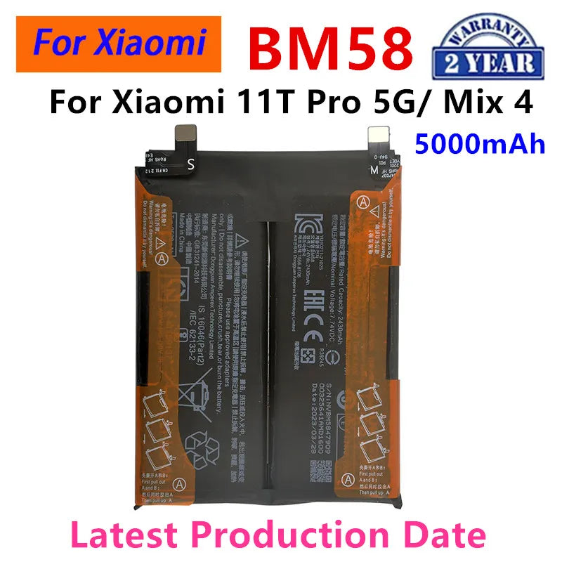 Batteria originale BM58 5000mAh al 100% per batterie di ricambio per telefono Xiaomi 11T Pro 5G/Mix 4