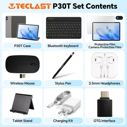 Teclast P30T Set Tablet Android 10.1" con CPU Unisoc 8-core Gemini AI, 16GB RAM (3GB+13GB Espandibili), 128GB ROM, Batteria 6000mAh, Tastiera/Custodia/Mouse/Stilo/Auricolari/Supporto