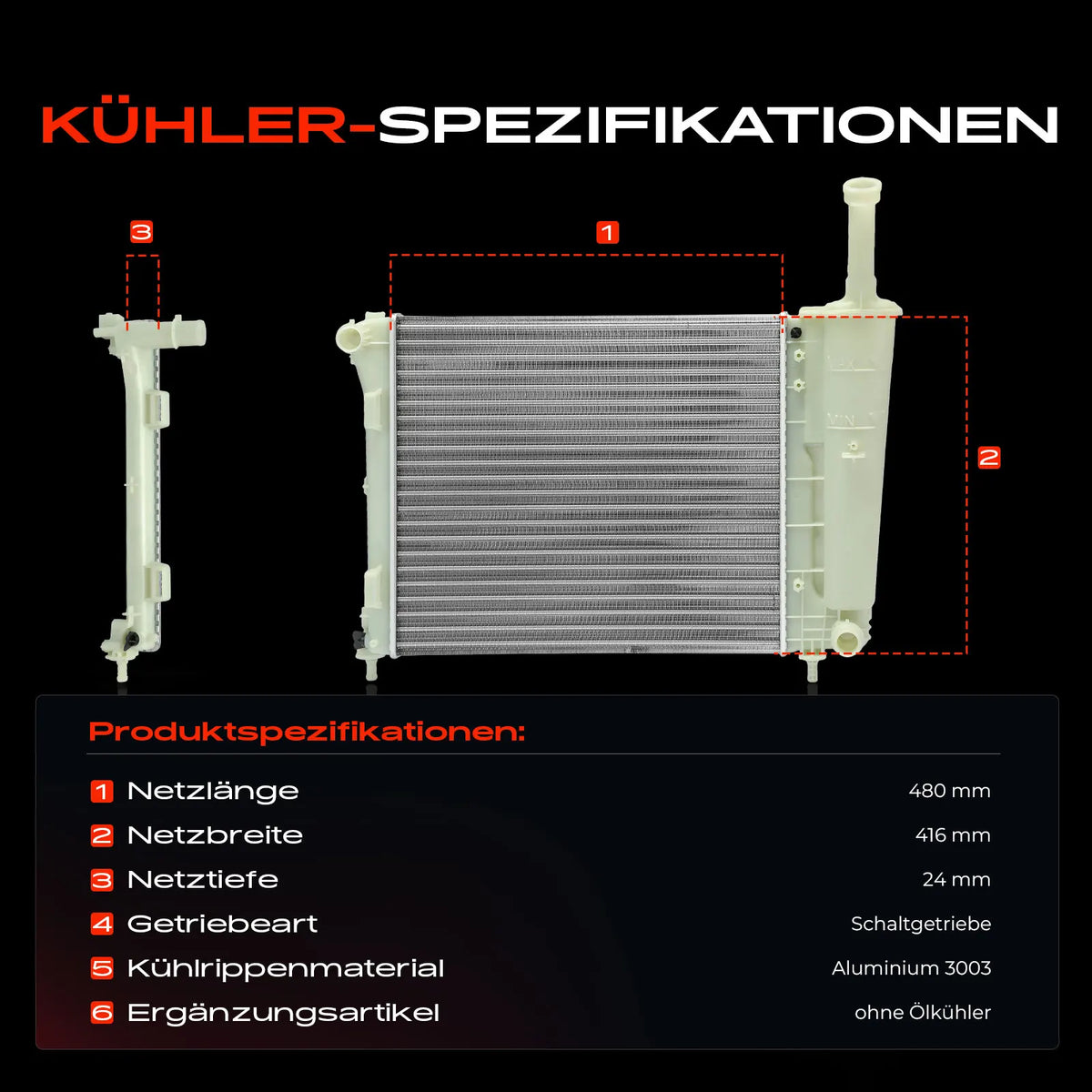 Radiatore Acqua Motore Frankberg 1X per Fiat 500 Panda Ford Ka dal 2007 1559504 9S518005Ba 61936 51787115