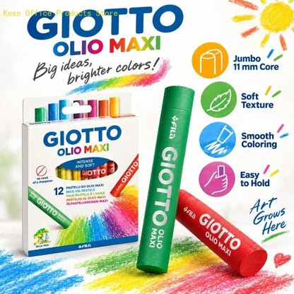 GIOTTO OLIO MAXI Pastelli a Olio Jumbo Set 12/24 Colori, Texture Morbida, Colori Vivaci, Materiali Artistici per Bambini, Scuola, Disegno, Pittura, Hobby Creativo